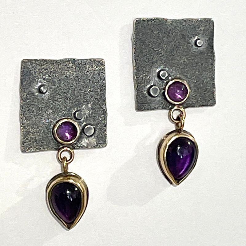 Sterling Silver, 14k and Amethyst Earrings by Lee Phillips #1092-406