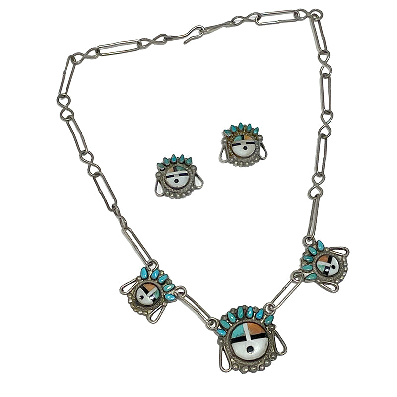 Vintage Zuni Inlay Necklace and Earrings #1162