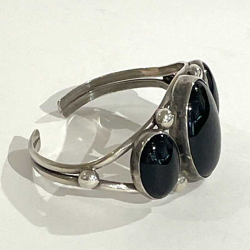 Black Onyx and Sterling Cuff Signed BAH #1170