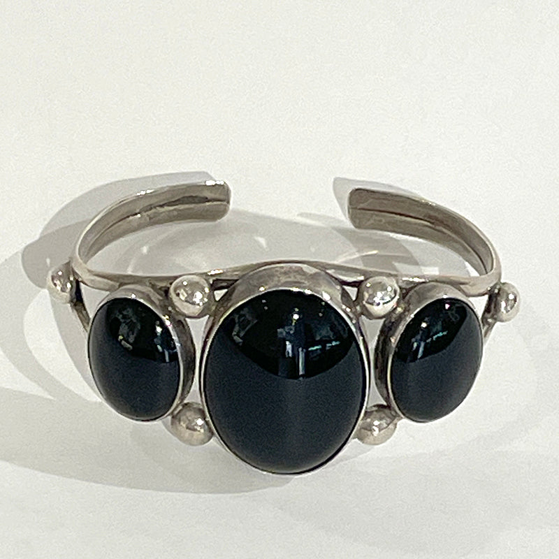 Black Onyx and Sterling Cuff Signed BAH #1170
