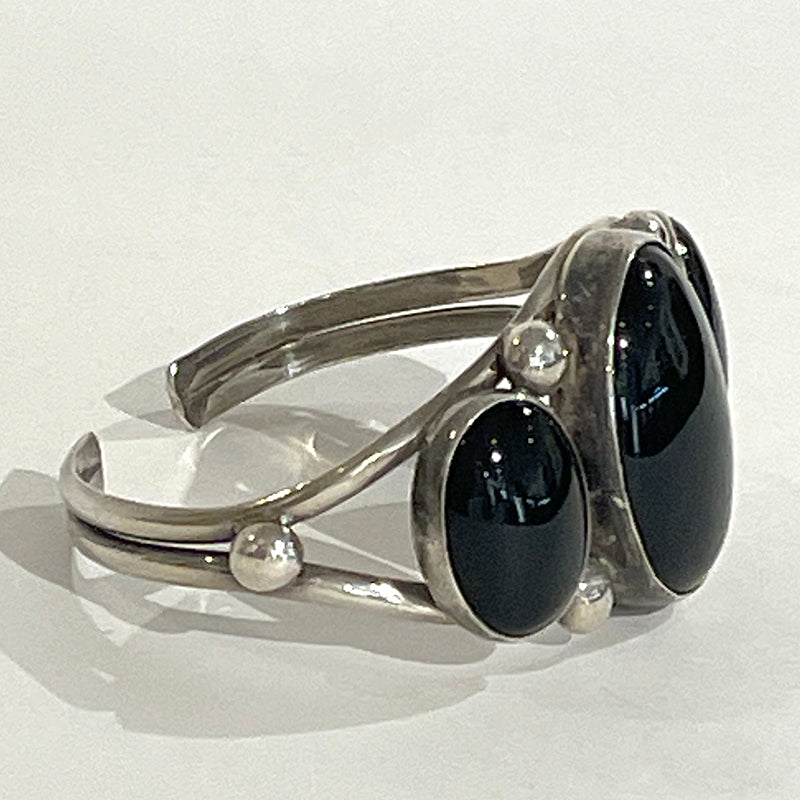 Black Onyx and Sterling Cuff Signed BAH #1170
