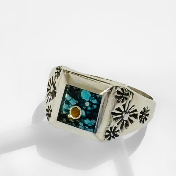 Turquoise Inlay Ring by Veronica Benally #1298
