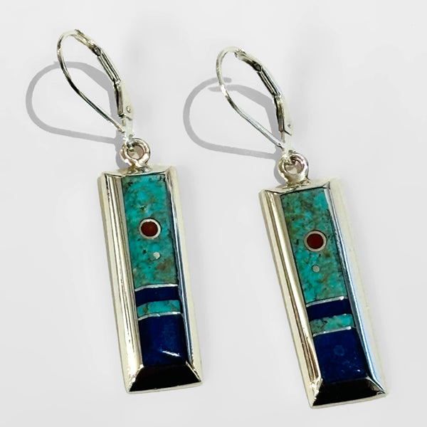 Turquoise and Lapis Inlay Earrings by Veronica Benally #1310