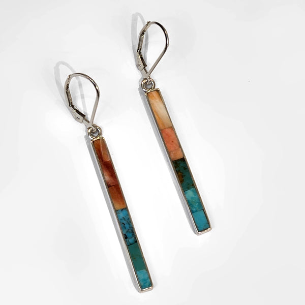 Turquoise and Spiney Oyster Inlay "Stick" Earrings by Veronica Benally #1335