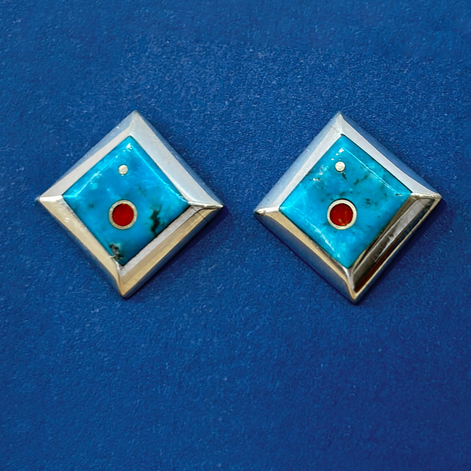 Turquoise Inlay Post Earrings by Veronica Benally #1797