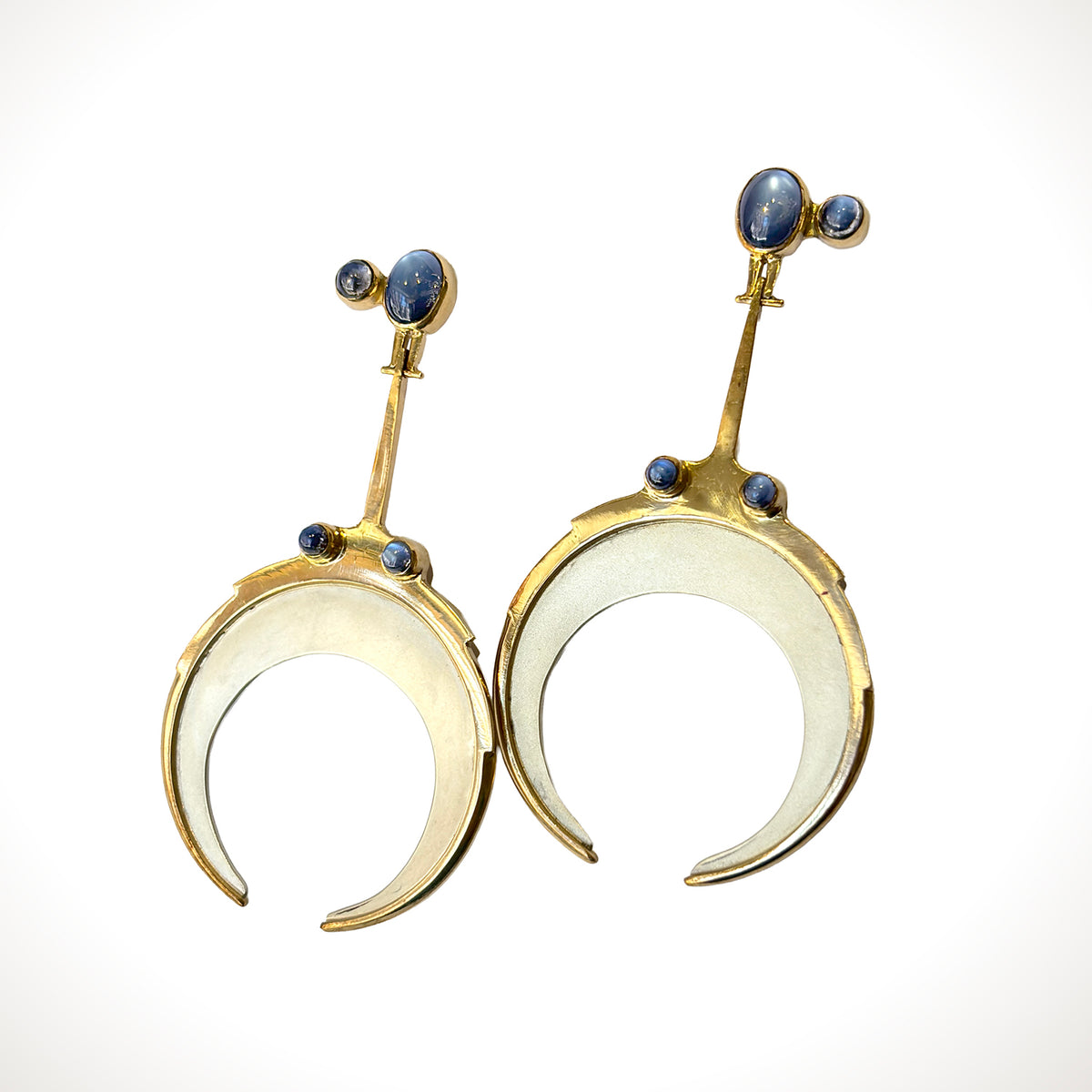 Kinetic Crescent Moon Earrings with Moonstone