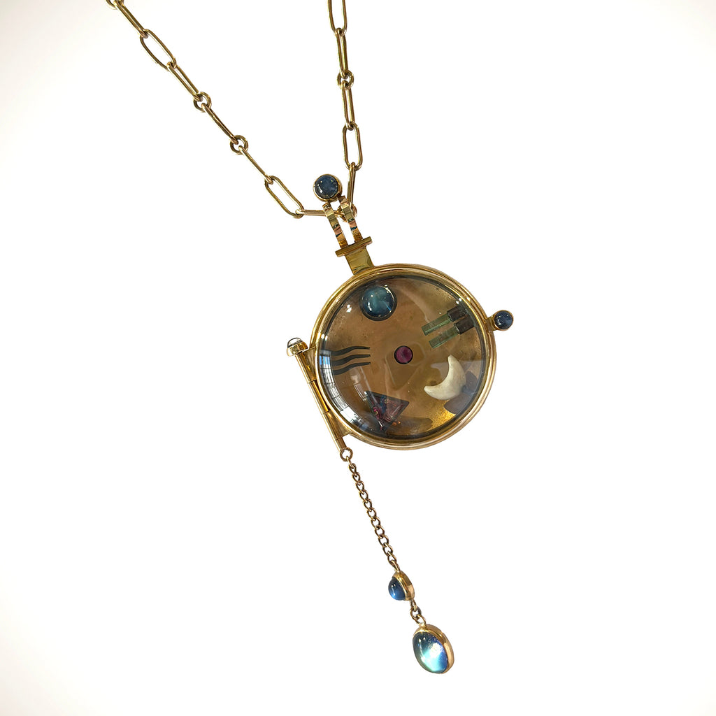 Elements and Moon 14k Gold Gemstone Locket