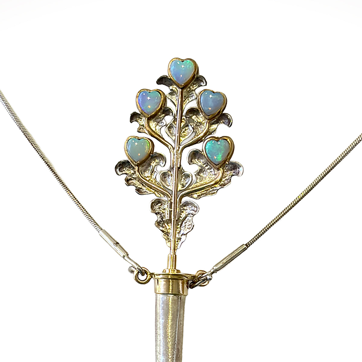 Heart-Shaped Opal Stickpin Pendant Necklace