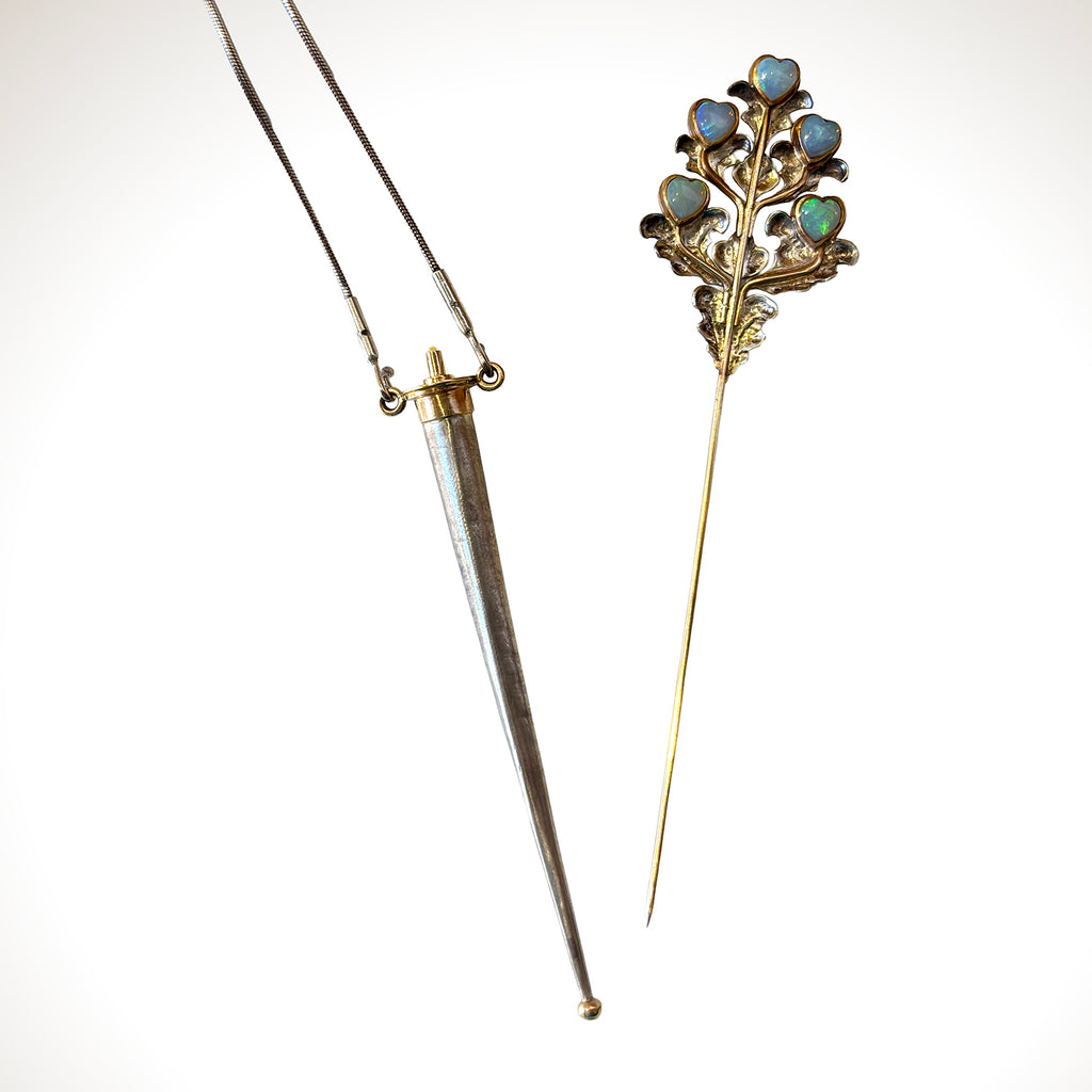 Heart-Shaped Opal Stickpin Pendant Necklace