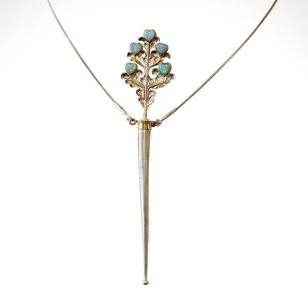 Heart-Shaped Opal Stickpin Pendant Necklace