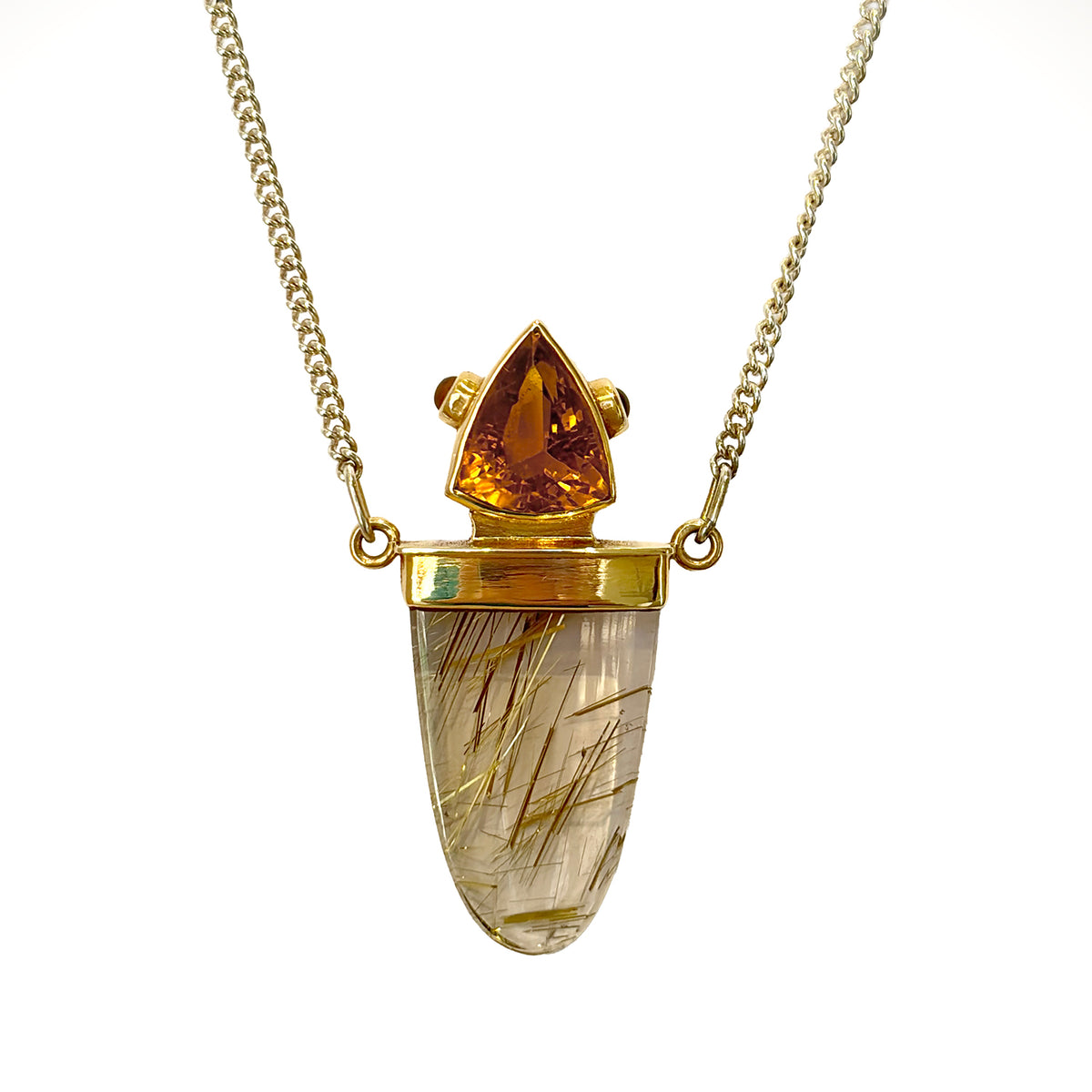 Rutilated Quartz Tongue Necklace with Citrine