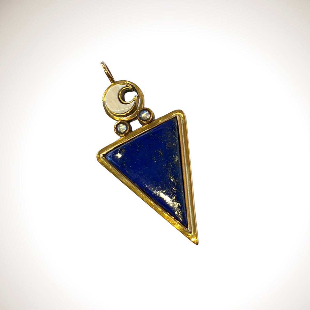 Lapis Moon & Stars Pendant in Brass with Blue Moonstone
