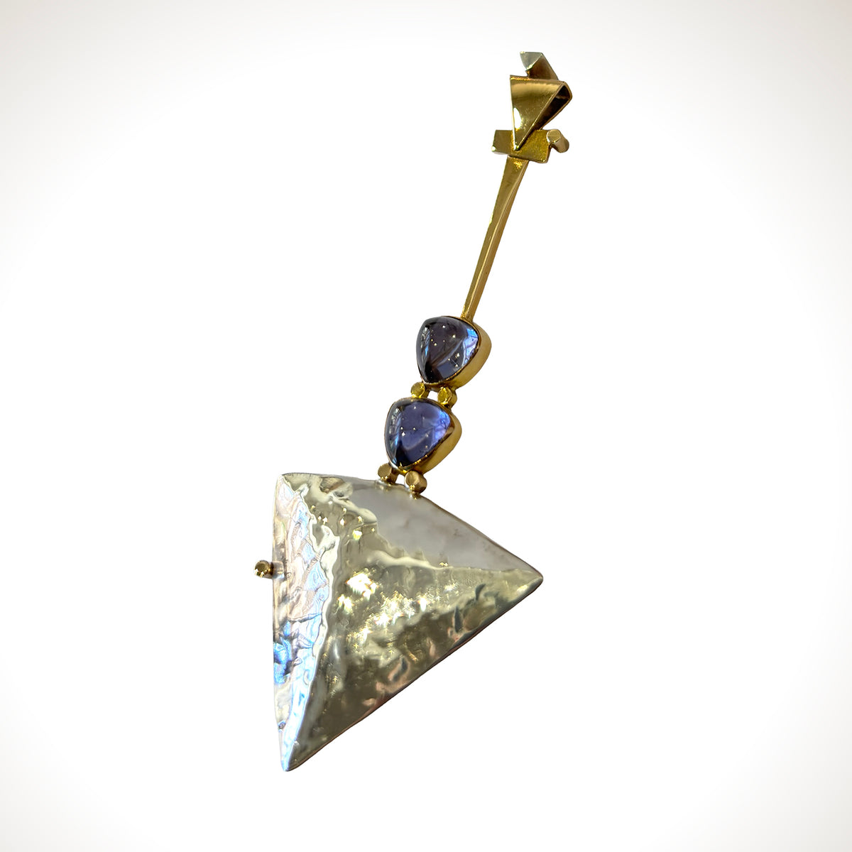 Pillow Arrowhead Pendant in Sterling Silver, 14K Gold & Iolite