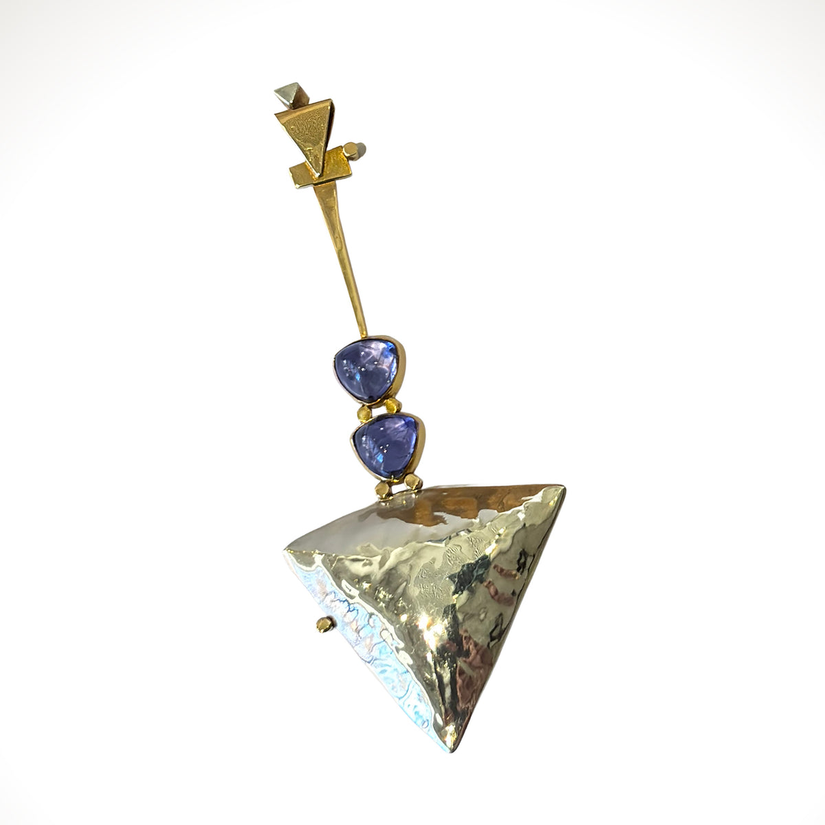 Pillow Arrowhead Pendant in Sterling Silver, 14K Gold & Iolite