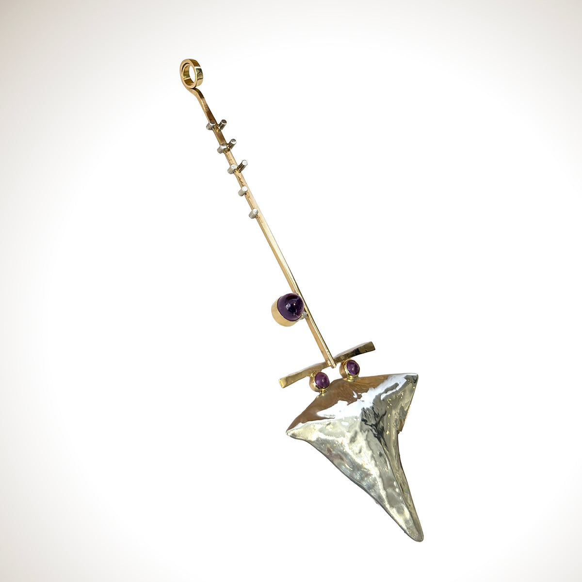 Pillow Arrowhead Pendant in Sterling Silver, 14K Gold & Amethyst