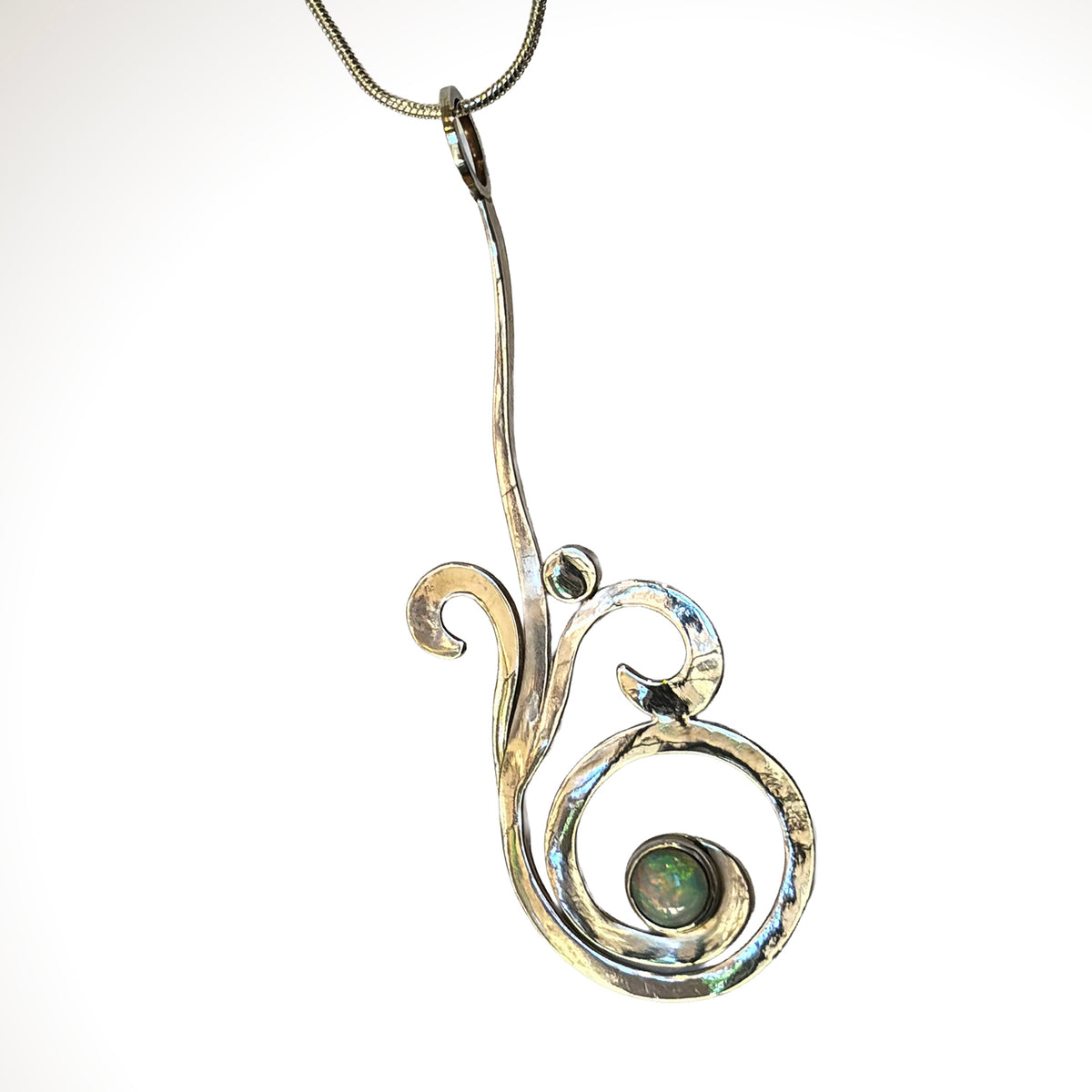 Abstract Sterling Silver & Opal Pendant Necklace