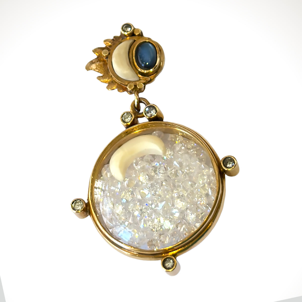 Moon & Stars Shaker Pendant with Blue Moonstone