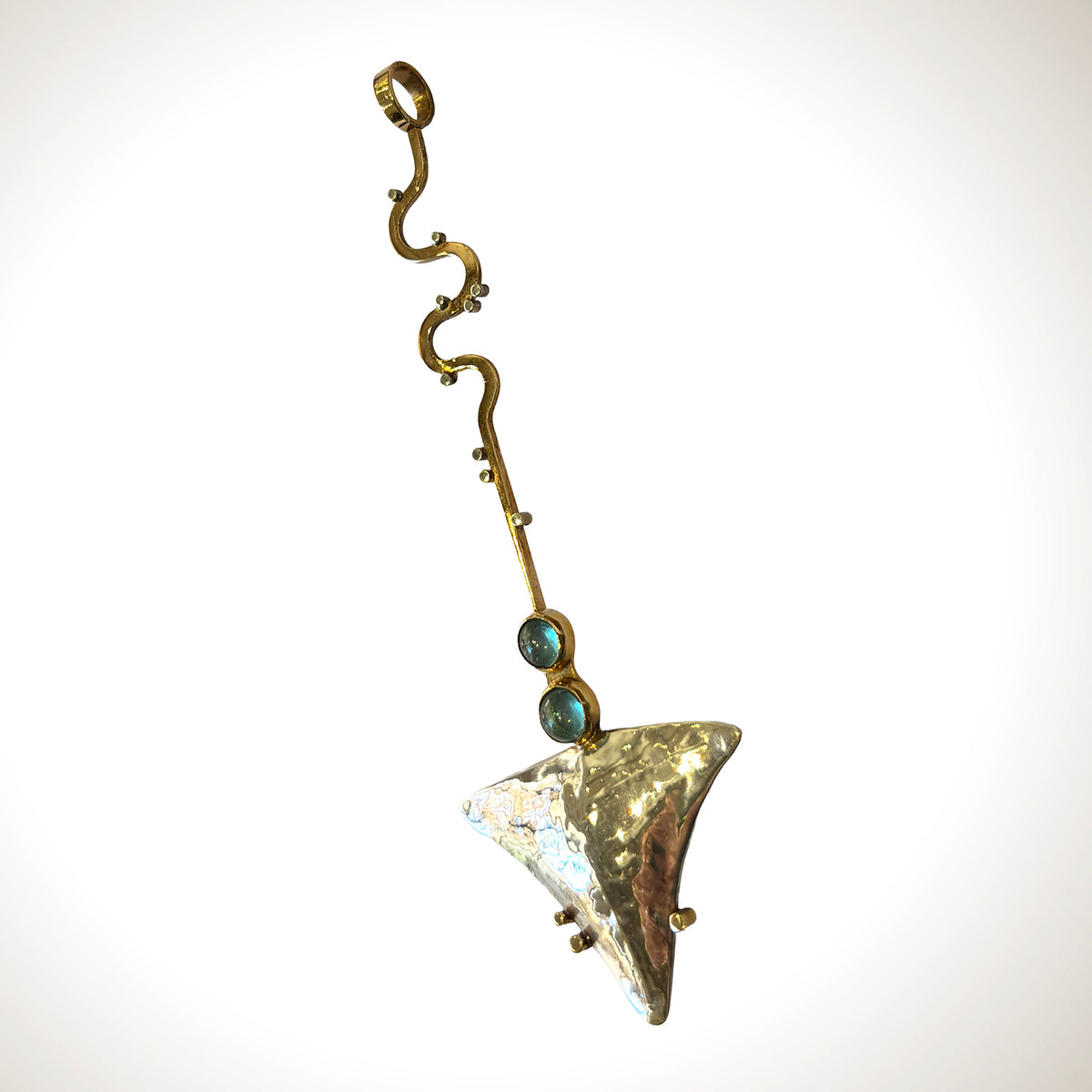 Pillow Arrowhead Pendant in Sterling Silver, 14K Gold & Neon Apatite
