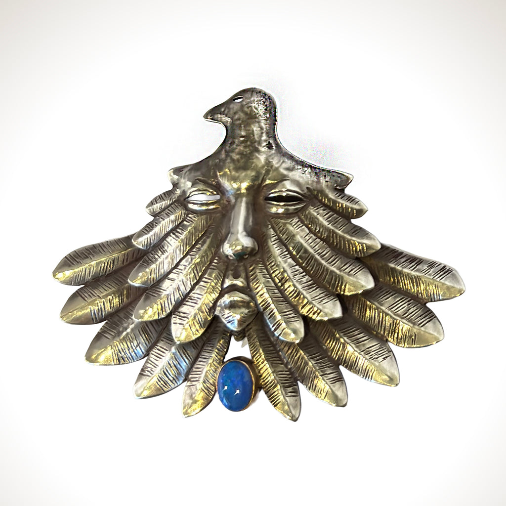 Bird & Face Sterling Silver Pin/Pendant with Australian Opal