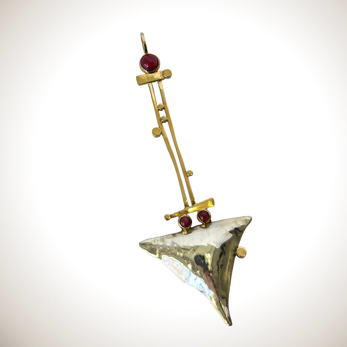 Pillow Arrowhead Pendant in Sterling Silver, 14K Gold & Garnet