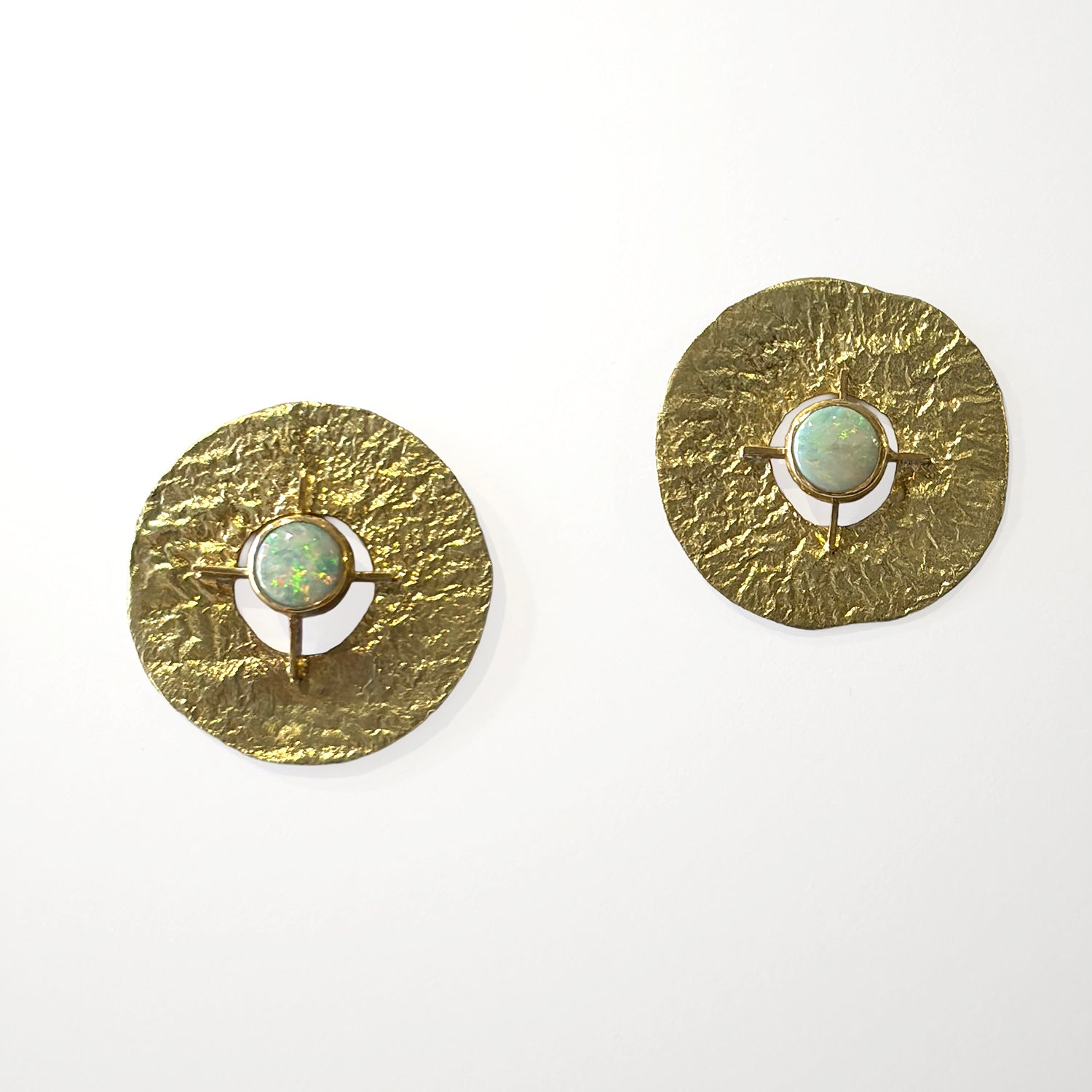 Gold and Opal "Shield" Earrings by Lee Phillips #384-641