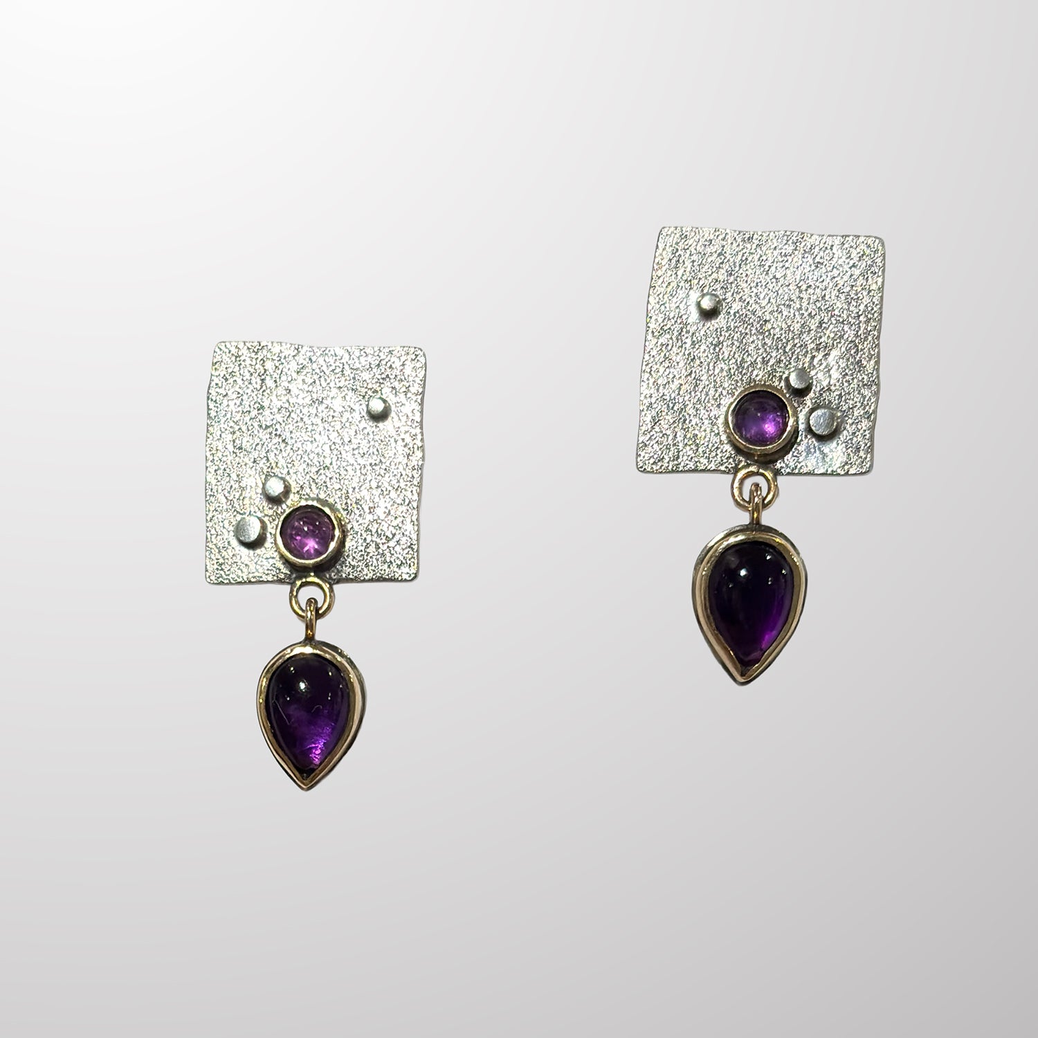 Sterling Silver, 14k and Amethyst Earrings by Lee Phillips #1092-406