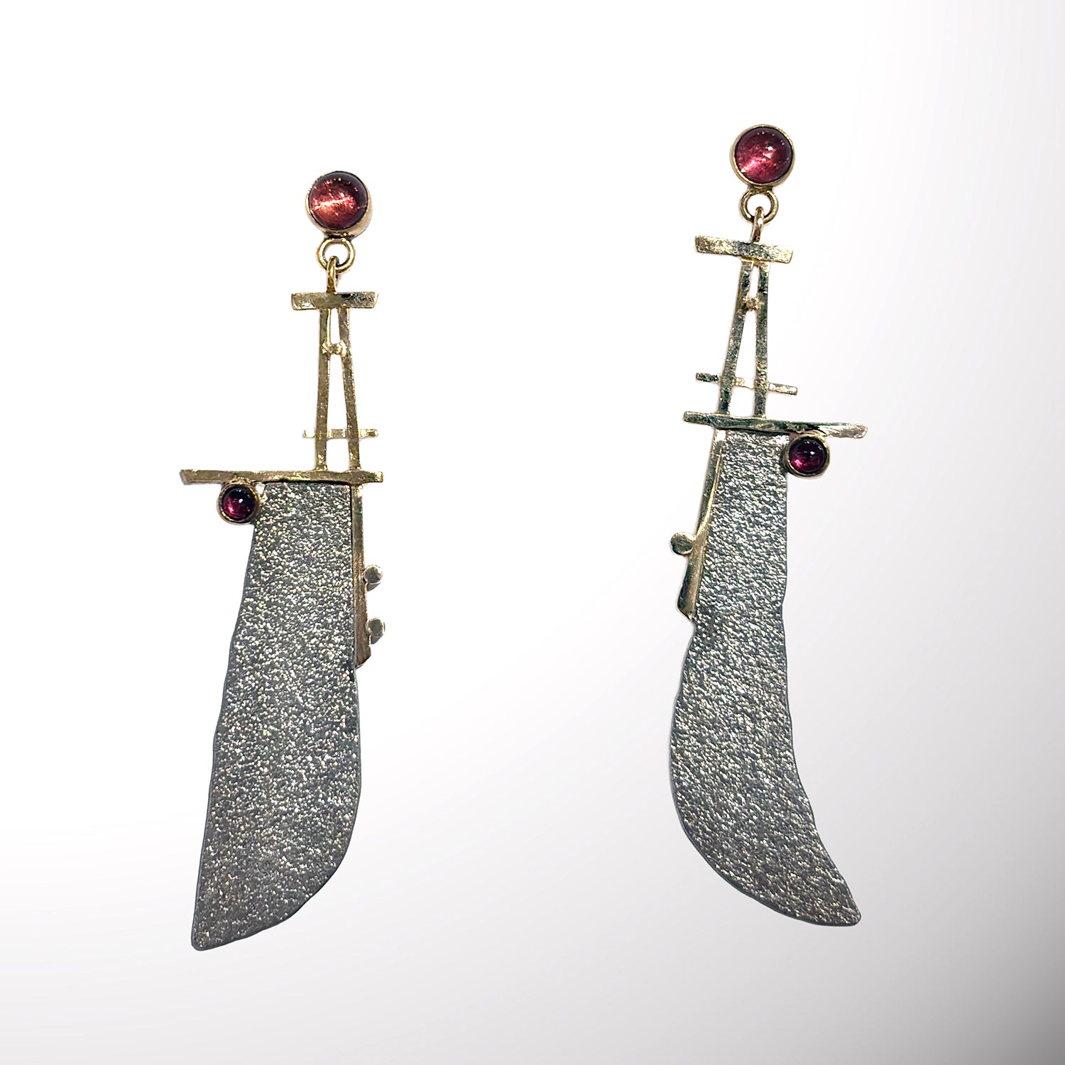 Sterling Silver, 14k and Pink Tourmaline Earrings by Lee Phillips #474-986