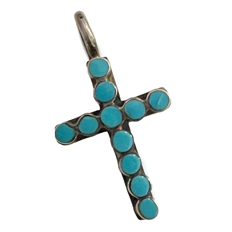 Tiny Zuni Turquoise Inlay Cross #757