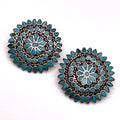 Large 1950s Dishta-Style Inlay Turquoise Clip Earrings #760