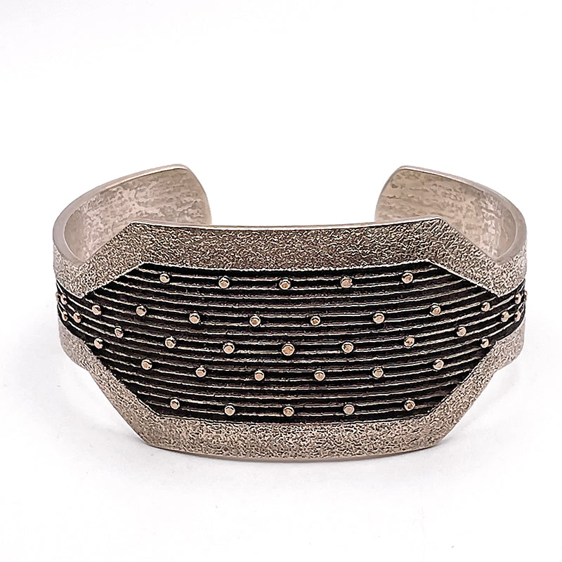 Sterling and 14k Gold Tufa Cast Bracelet by Boyd Tsosie #764