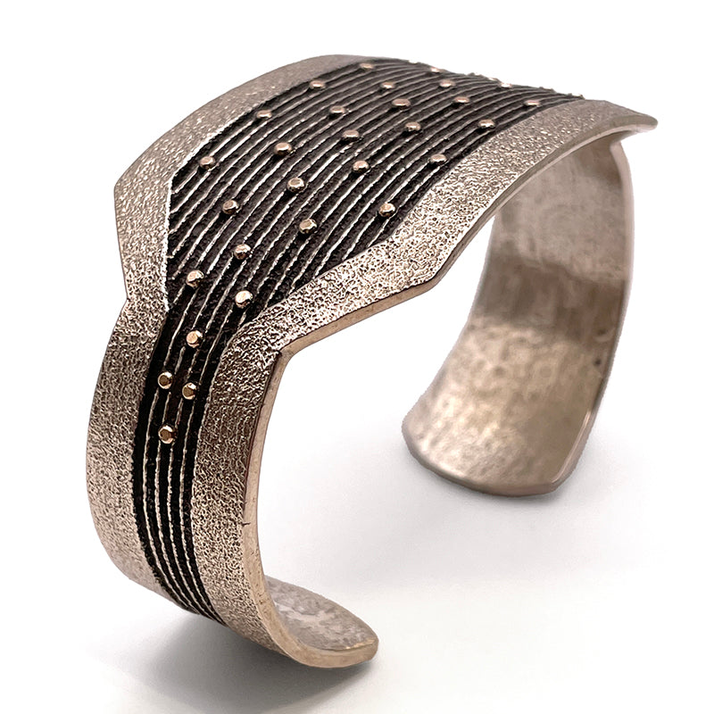 Sterling and 14k Gold Tufa Cast Bracelet by Boyd Tsosie #764