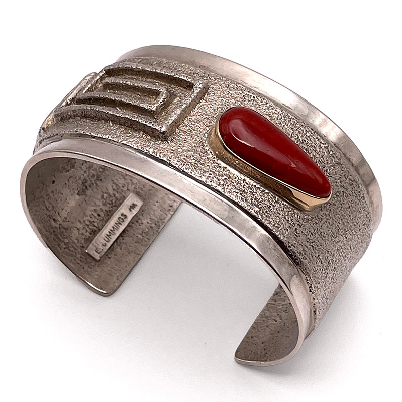 Coral and Sterling Silver/14k Tufa Cast Cuff by Edison Cummings #765