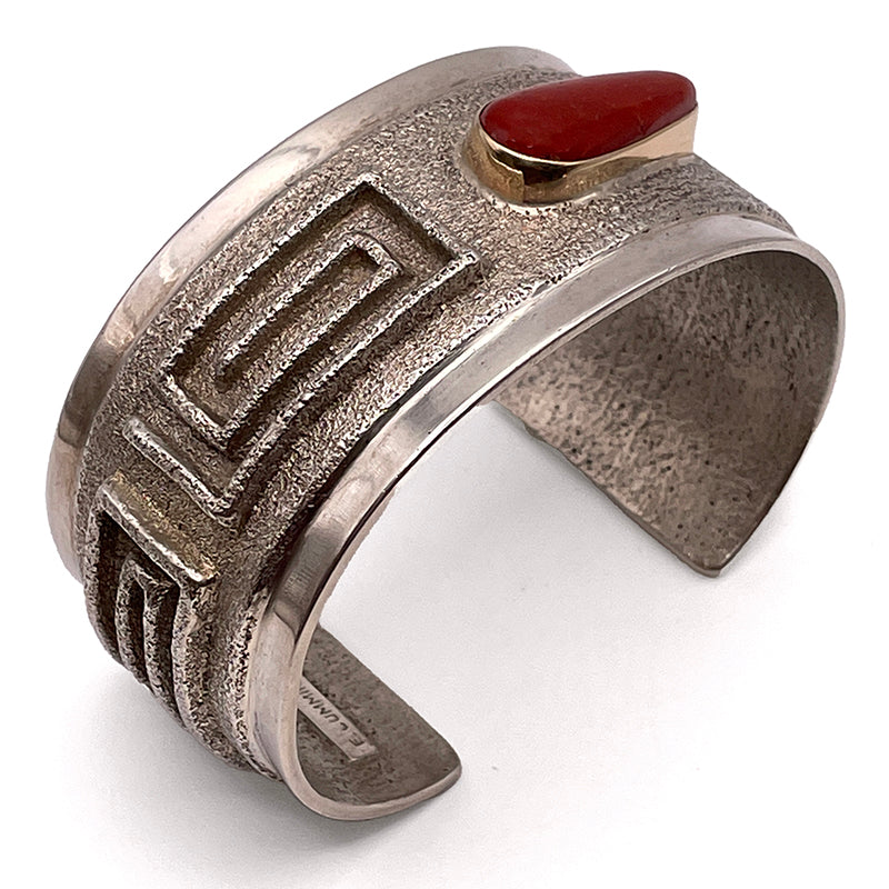 Coral and Sterling Silver/14k Tufa Cast Cuff by Edison Cummings #765