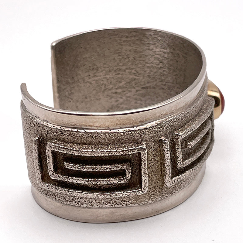 Coral and Sterling Silver/14k Tufa Cast Cuff by Edison Cummings #765