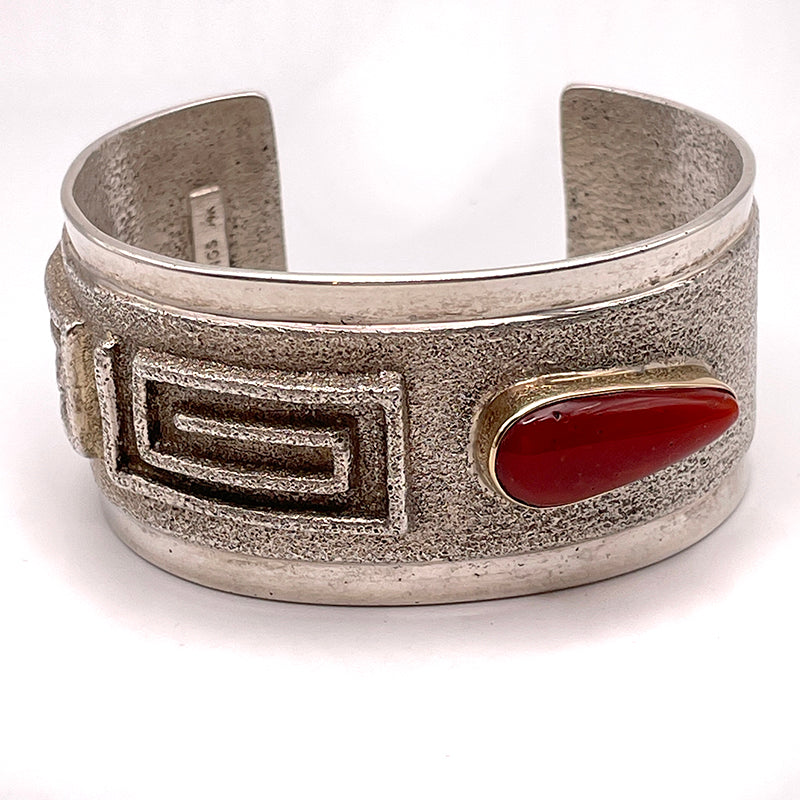 Coral and Sterling Silver/14k Tufa Cast Cuff by Edison Cummings #765