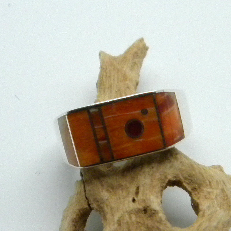 Spiney Oyster Inlay Ring by Veronica Benally #879