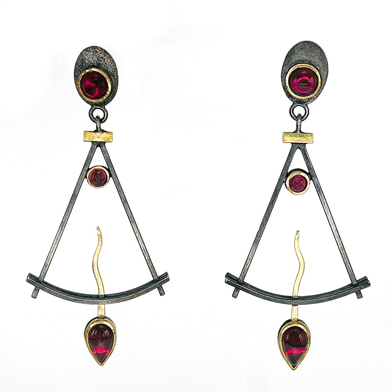 Sterling Silver, 14k and Garnet Earrings by Lee Phillips #1018-982