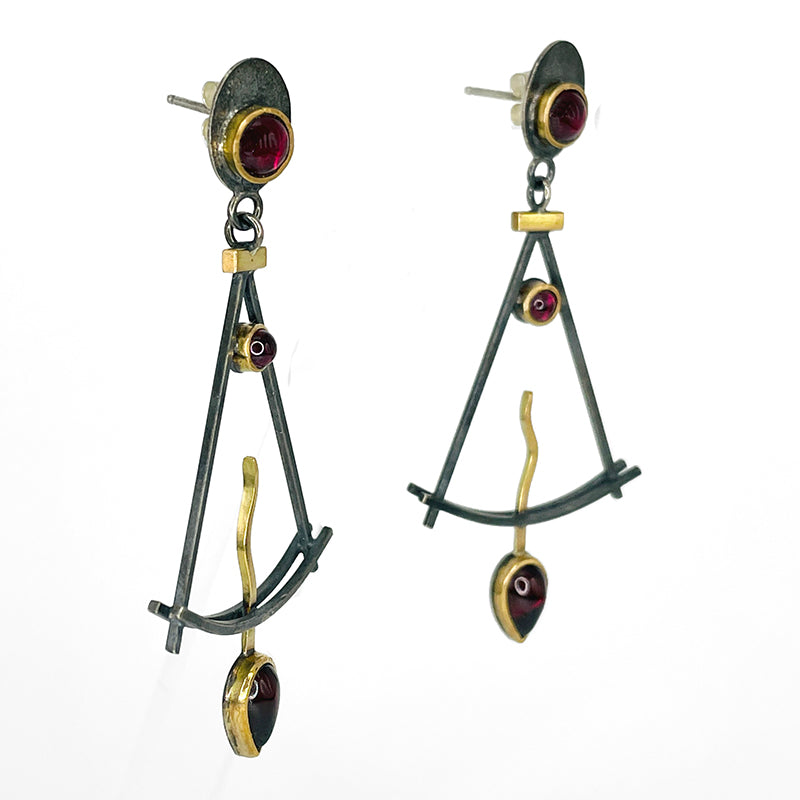 Sterling Silver, 14k and Garnet Earrings by Lee Phillips #1018-982
