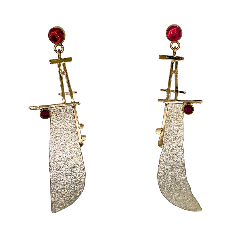 Sterling Silver, 14k and Pink Tourmaline Earrings by Lee Phillips #474-986
