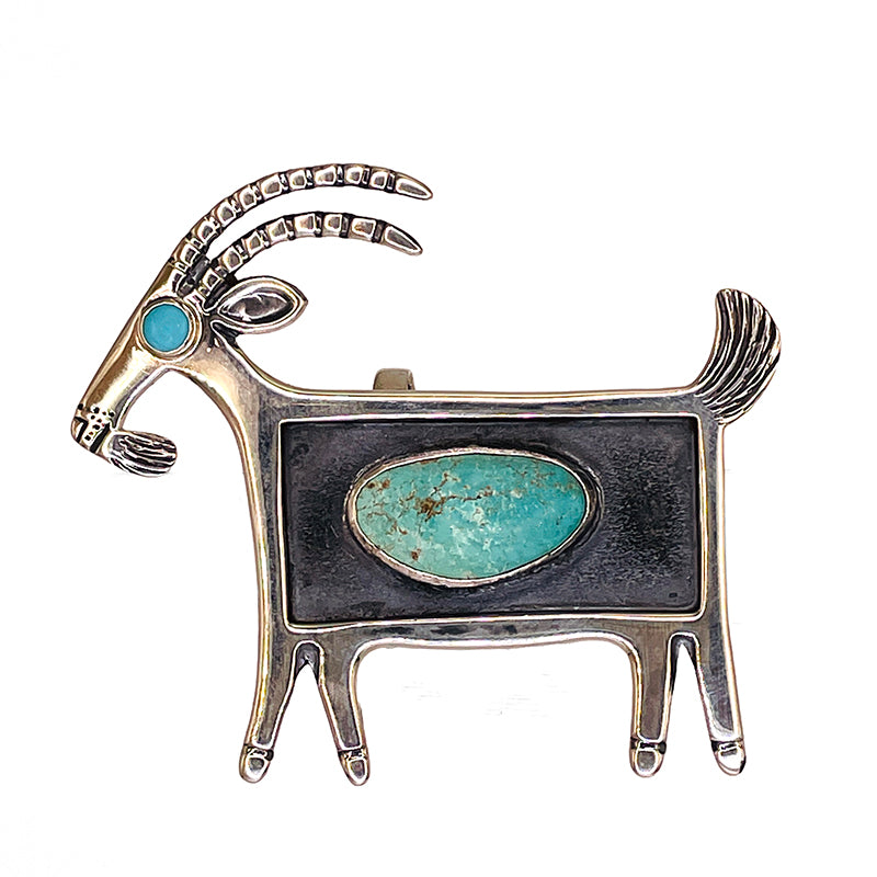 Navajo Goat Pendant with Turquoise by Russell Lee #1037