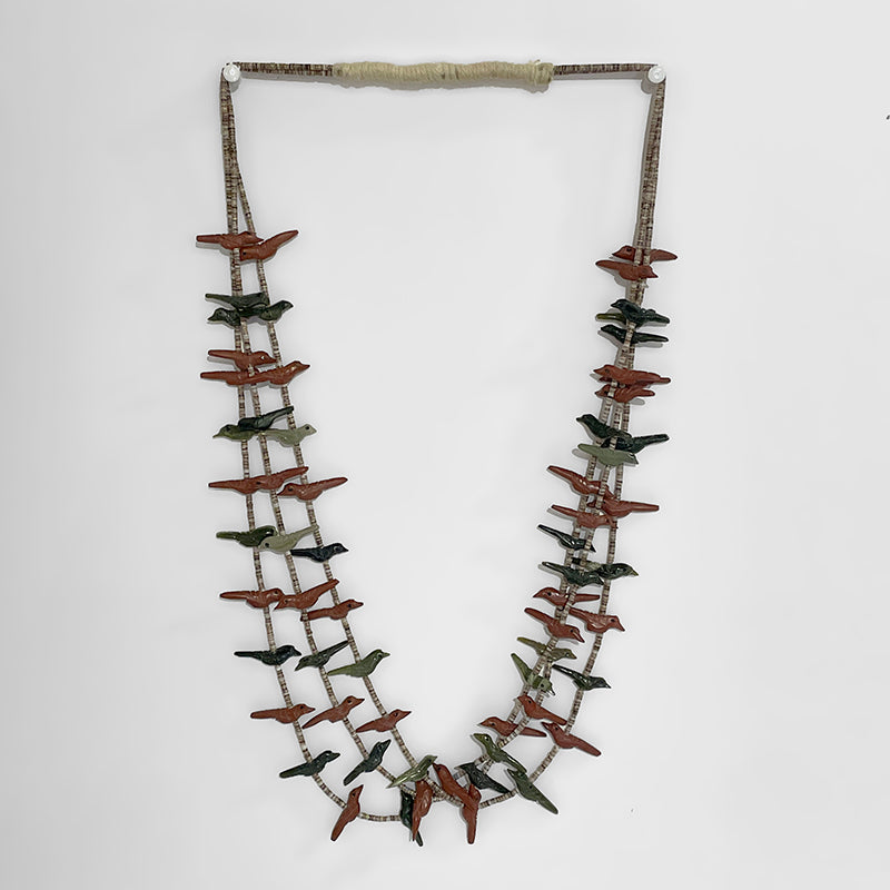 3-Strand Pipestone and Serpentine Fetish Necklace by Lena Boone #1177